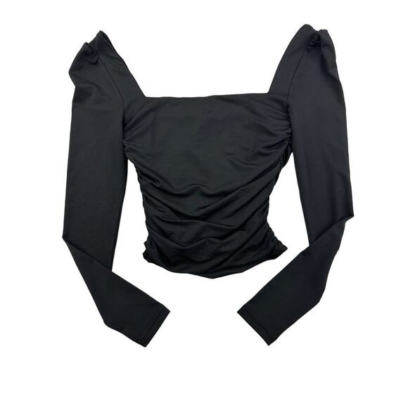 All The Ways - Square Neck Long Sleeve Ruched Top in Black - Picture 3 of 3
